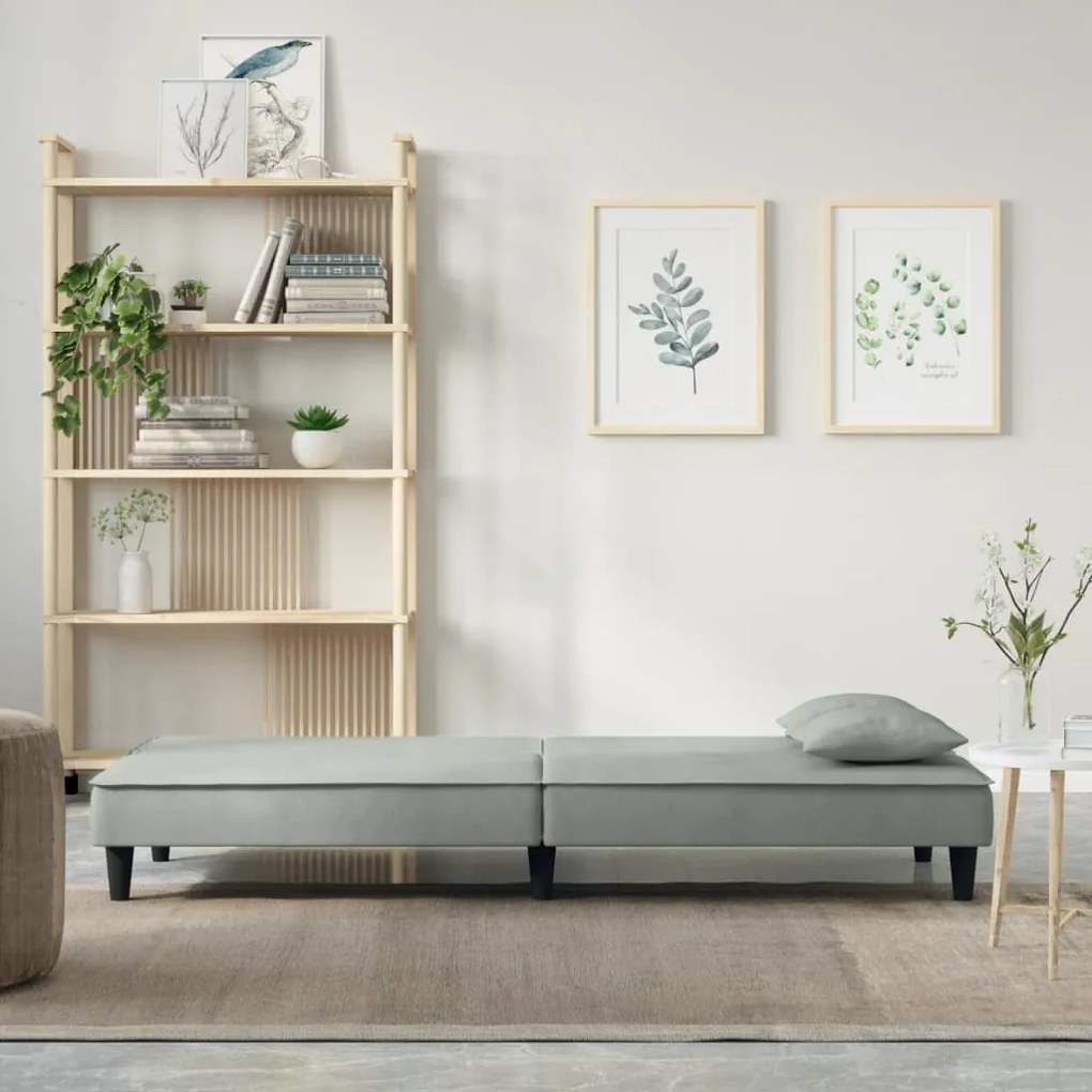 Sofá-cama veludo cinzento-claro