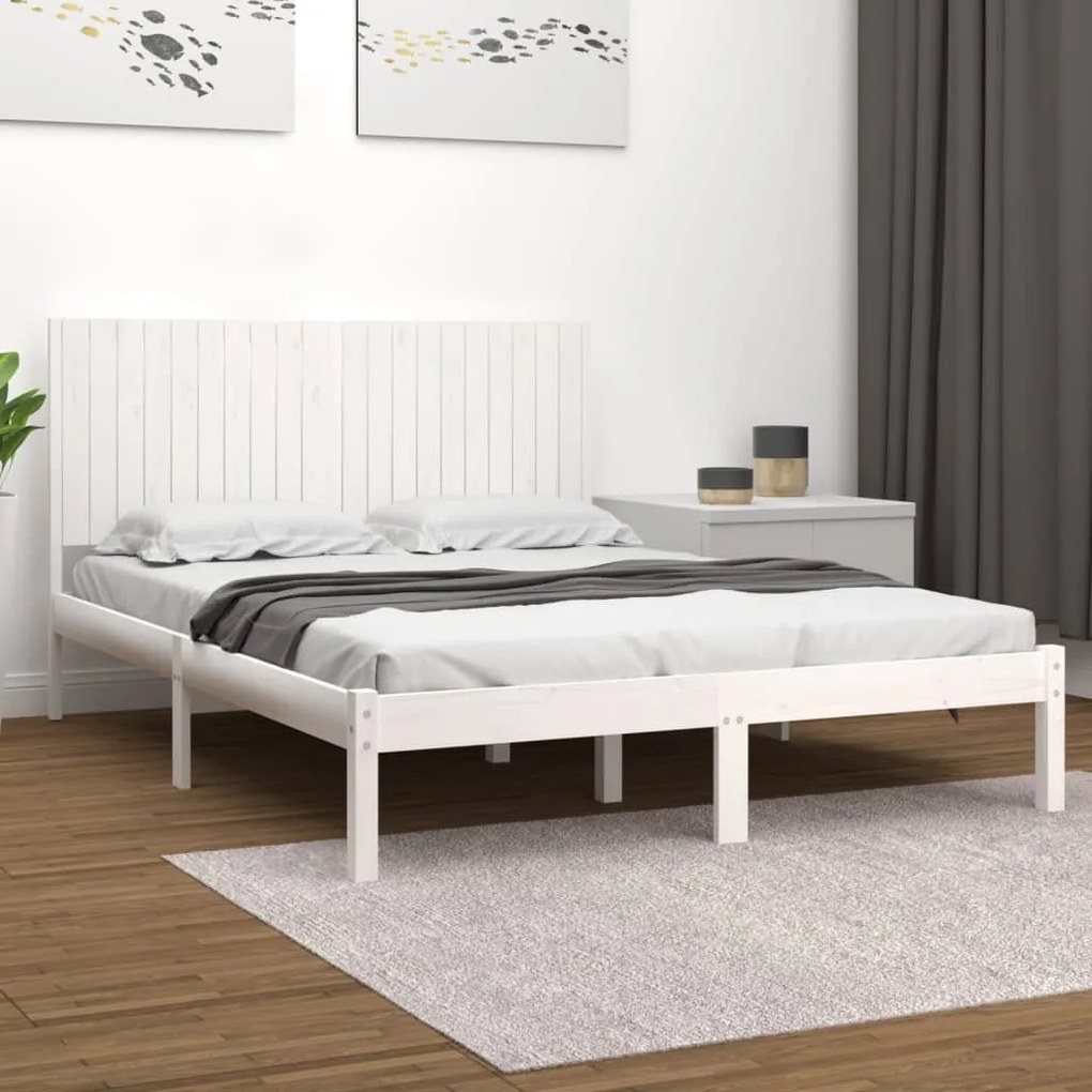 Cama sem colchão 200x200 cm madeira de pinho maciça branco