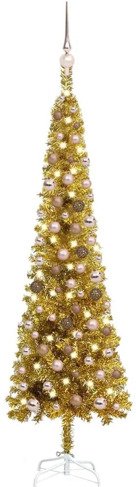 vidaXL Árvore de Natal pré-iluminada fina com bolas 150 cm dourado