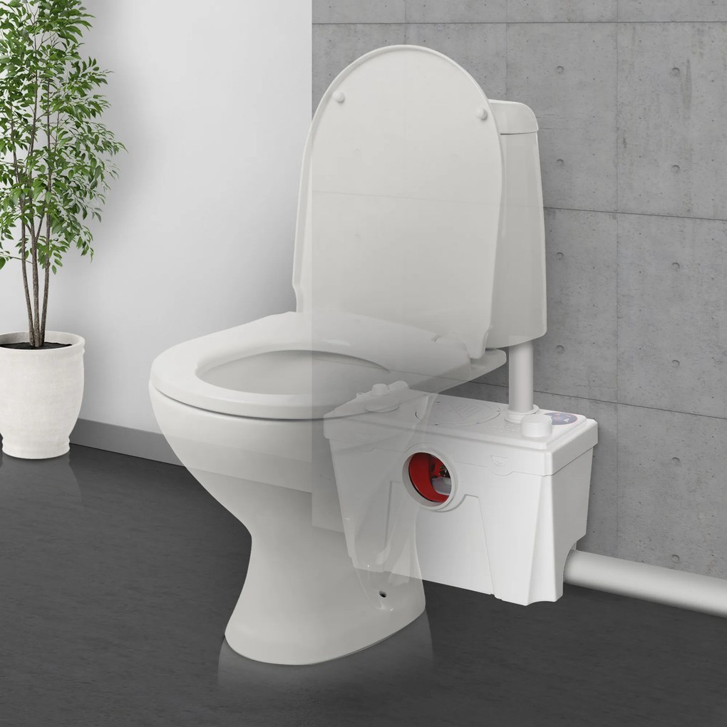 HOMCOM Bomba Trituradora Sanitário de Água Residual com 500 W e 4 Entradas para Casa de Banho Cozinha 40x17,5x28 cm Branco