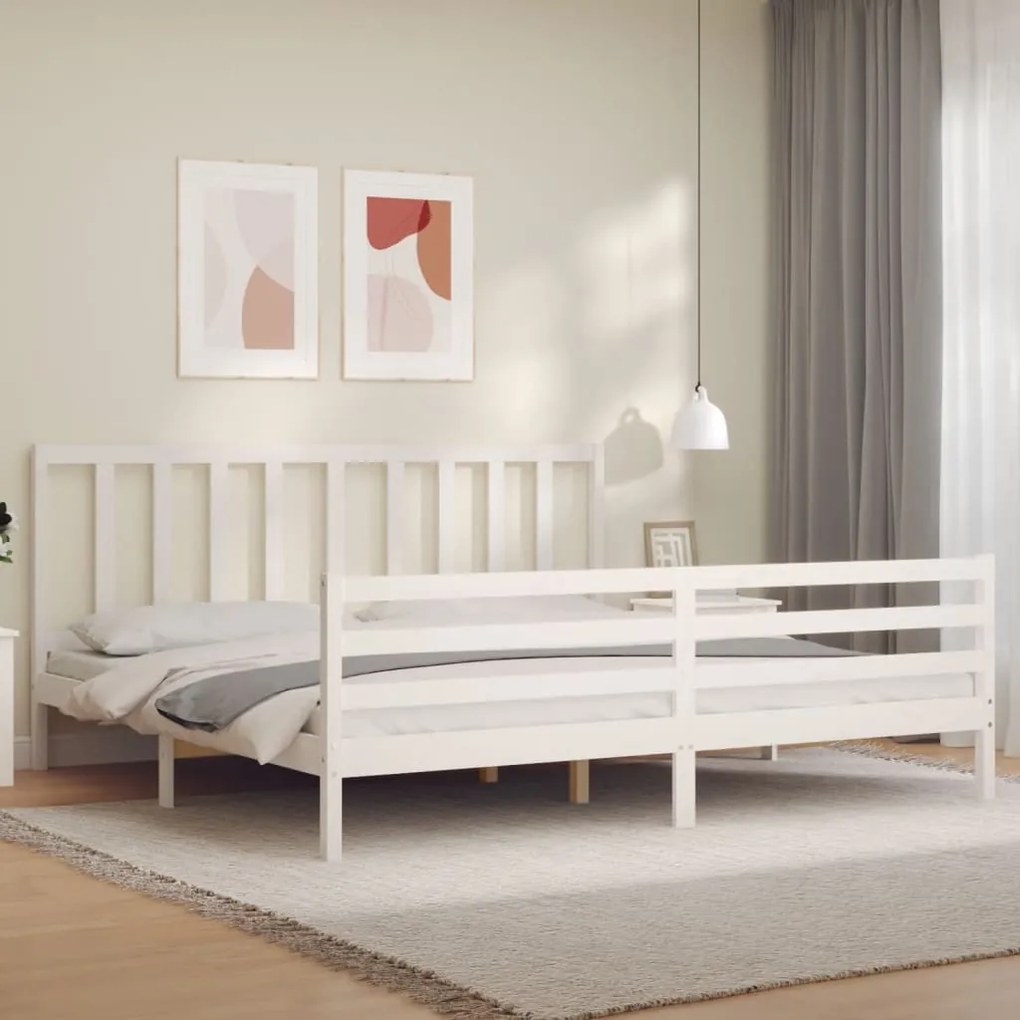 Cama sem colchão 200x200 cm madeira de pinho maciça branco