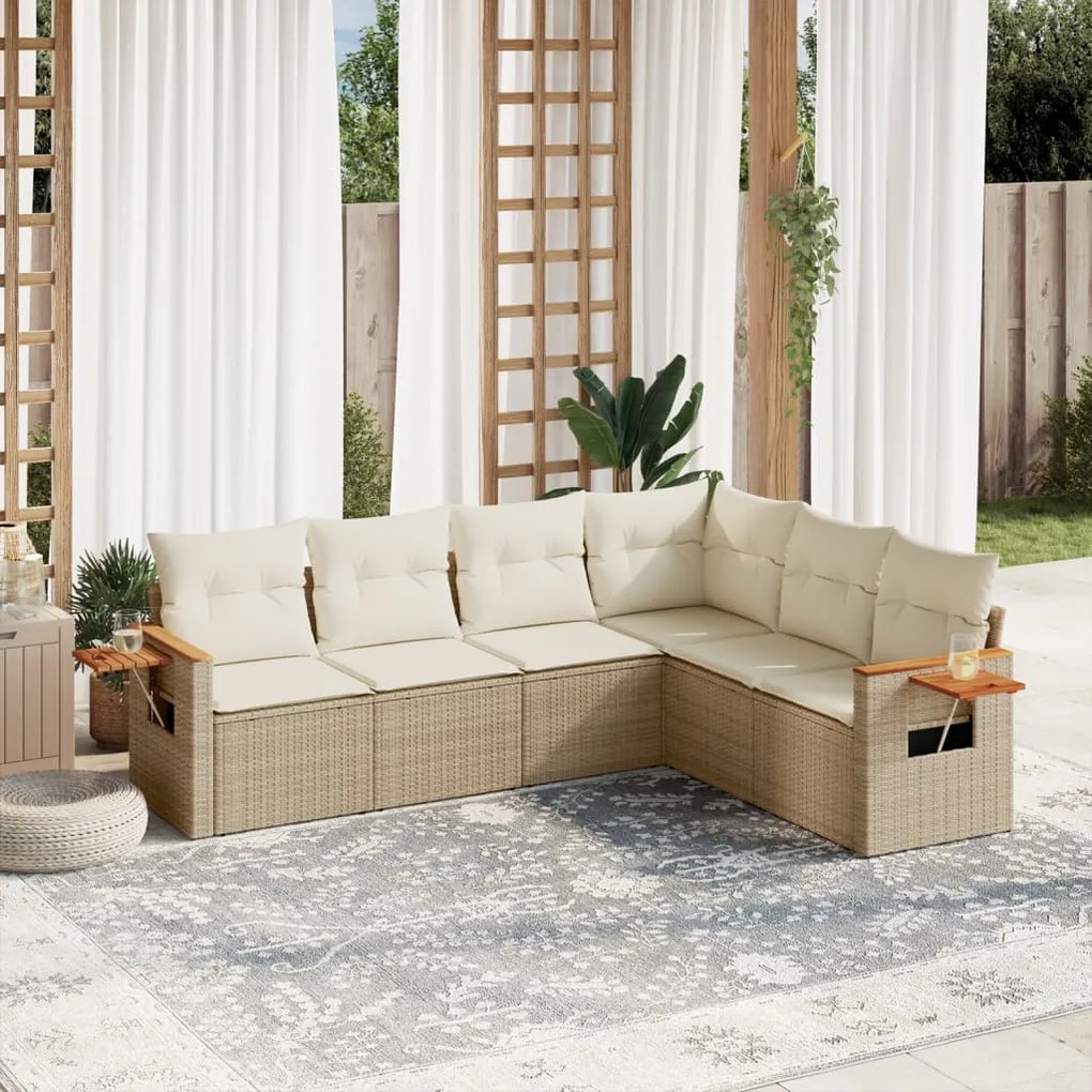 vidaXL 6 pcs conjunto de sofás p/ jardim com almofadões vime PE bege