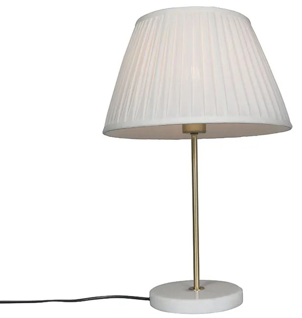 Candeeiro de mesa retro em latão com abajur plissado creme 35 cm - Kaso Retro