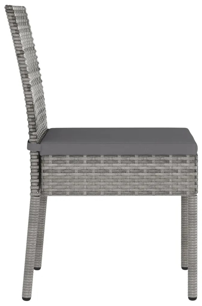 3 pcs conjunto de jantar para jardim vime PE cinzento