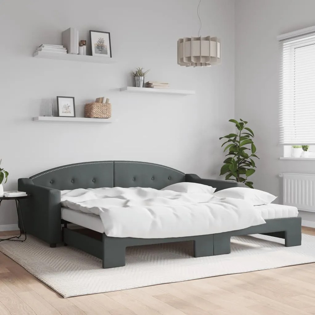 Sofá-cama c/ gavetão/colchões 100x200cm tecido cinzento-escuro
