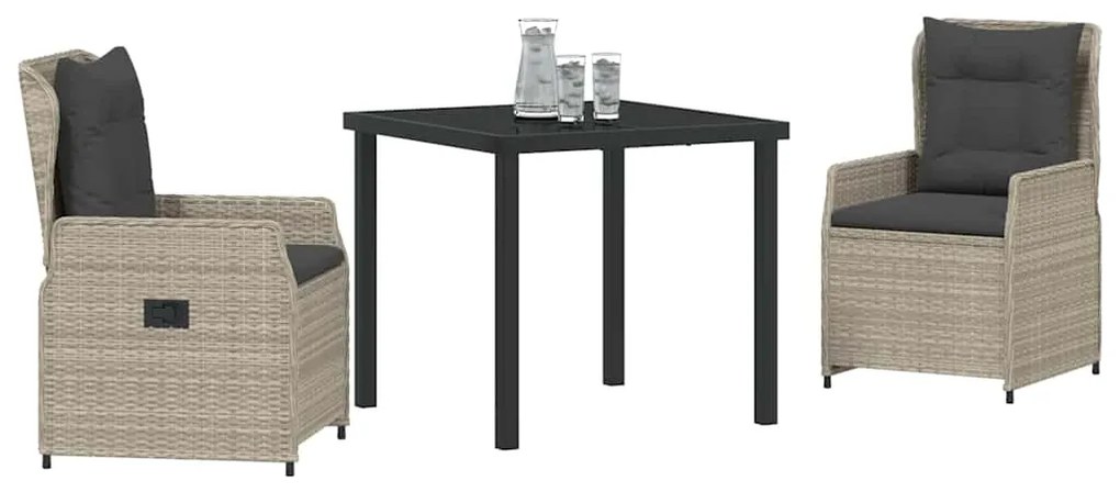 Conjunto de Jantar de Jardim 3 Peças Cinza Claro em Rattan Sintético