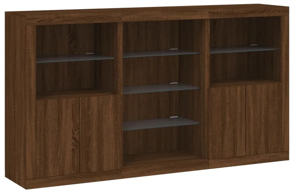 Aparador com luzes LED 181,5x37x100 cm carvalho castanho