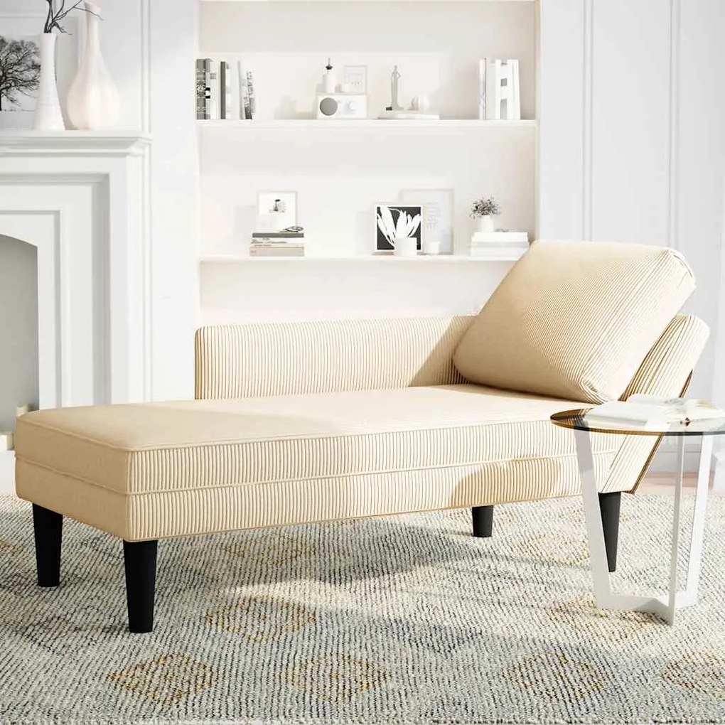 Chaise lounge com almofada tecido corduroy creme