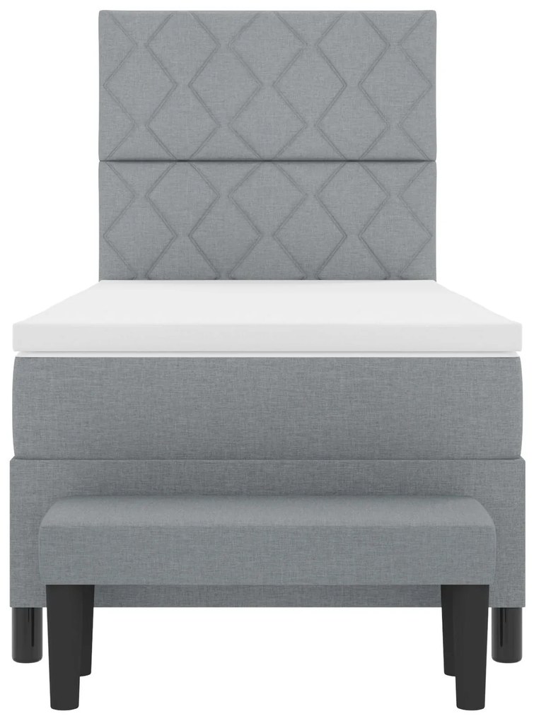Cama Box com Colchão e Banco Cinza Claro 90x200 cm Tecido