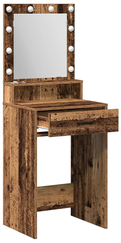 mesa de maquiagem vidaXL com luzes LED em madeira antiga 50x41x135 cm