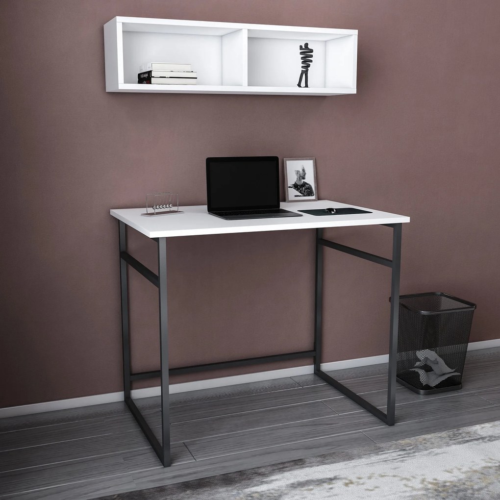 Secretária de Estudo Hussum - Preto e Branco - 90x60x75 cm