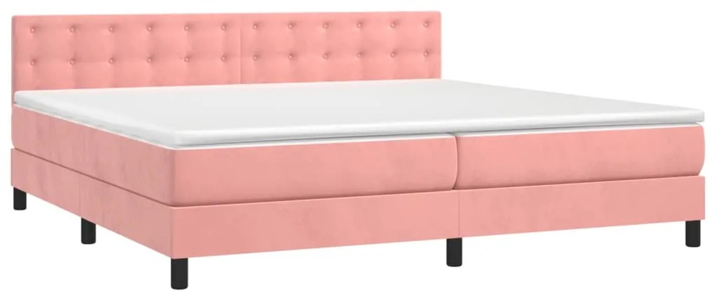 Cama box spring c/ colchão/LED 200x200 cm veludo rosa