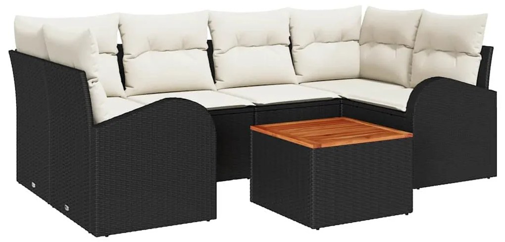 Conjunto de Sofás de Jardim de 7 Peças com Almofadas Pretas de Polipro