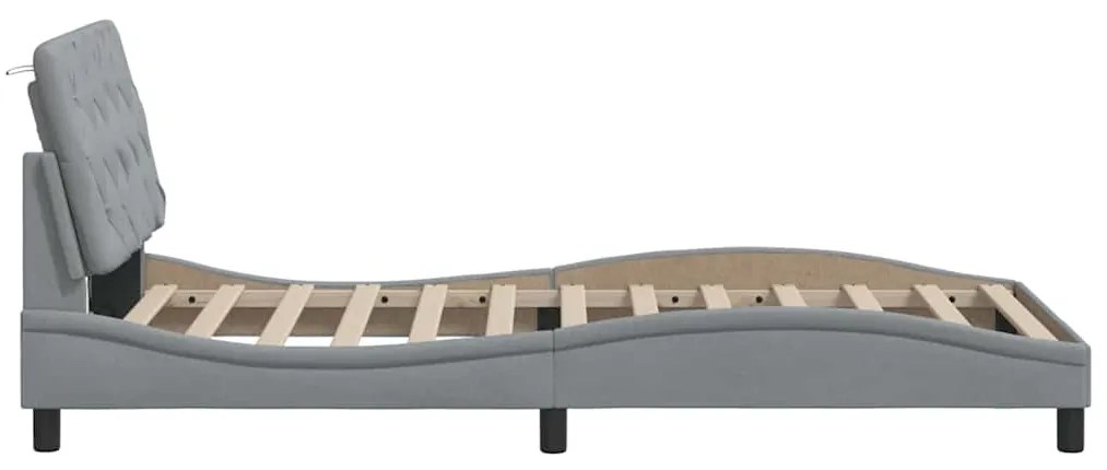Estrutura de cama sem colchão 100x200 cm tecido cinzento-claro