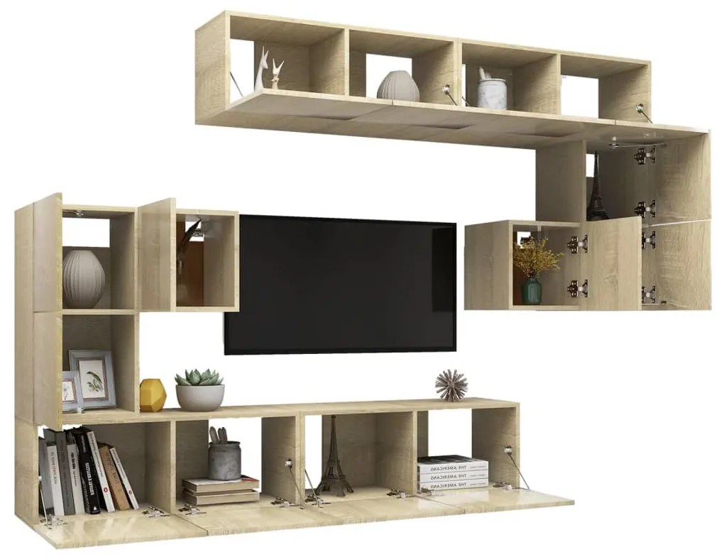 Conjunto móveis de TV 8pcs derivados de madeira carvalho sonoma