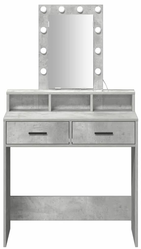 mesa de maquilhagem vidaXL com luzes LED cinza de betão 79x41x140 cm