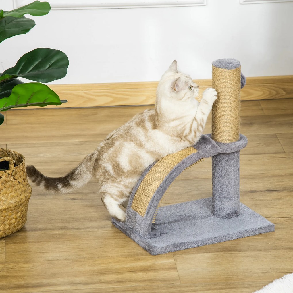 Arranhador para Gatos Altura 43 cm Mini Arranhador para Gatos com Tábua para Arranhar Bola Suspensa e Poste de Juta Cinza