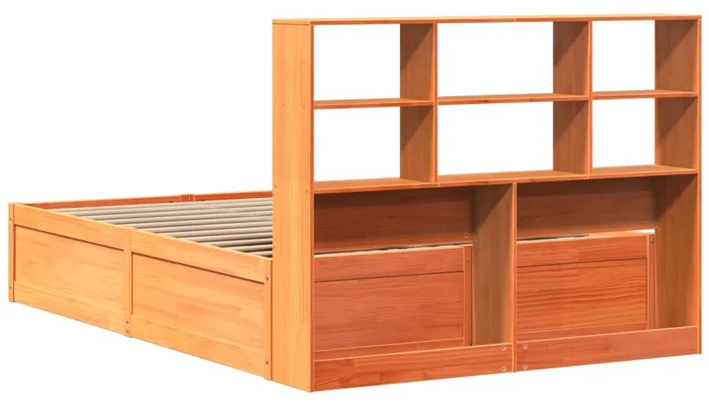 Cama sem colchão 140x200 cm madeira pinho maciça castanho-mel