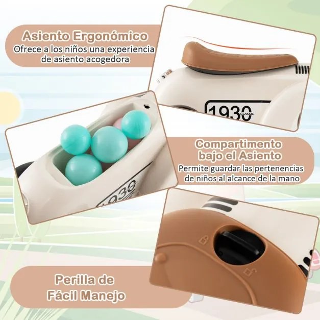 Andarilho de brincar carro retro para crianças, sem pedais, com arrumação e rodas em EVA Branco