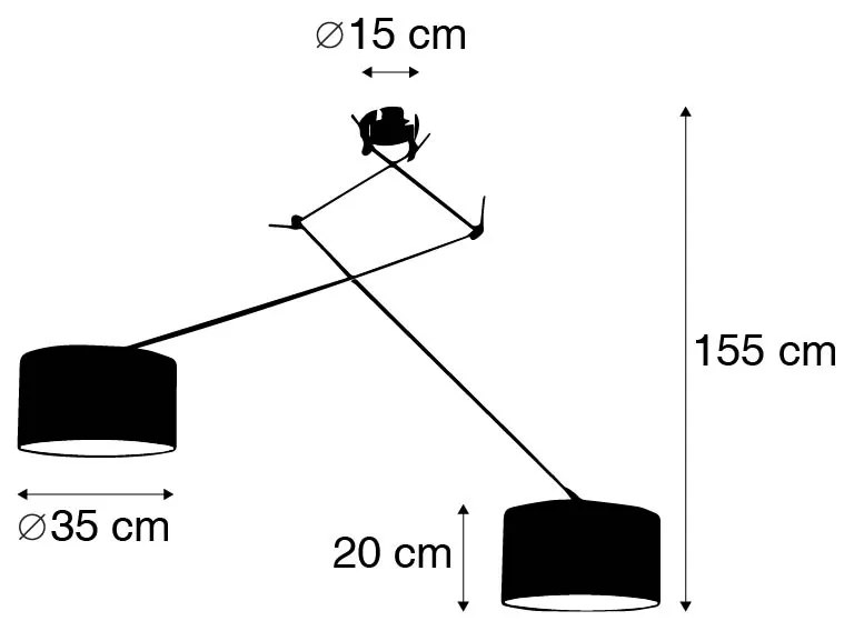 Candeeiro de suspensão preto com abajur 35 cm azul claro ajustável - Blitz II Moderno