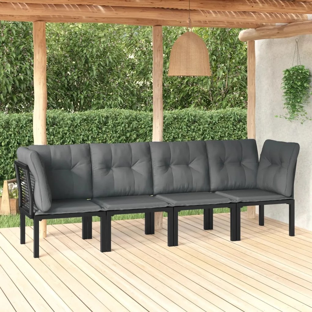 4 pcs conjunto lounge de jardim vime PE preto e cinzento