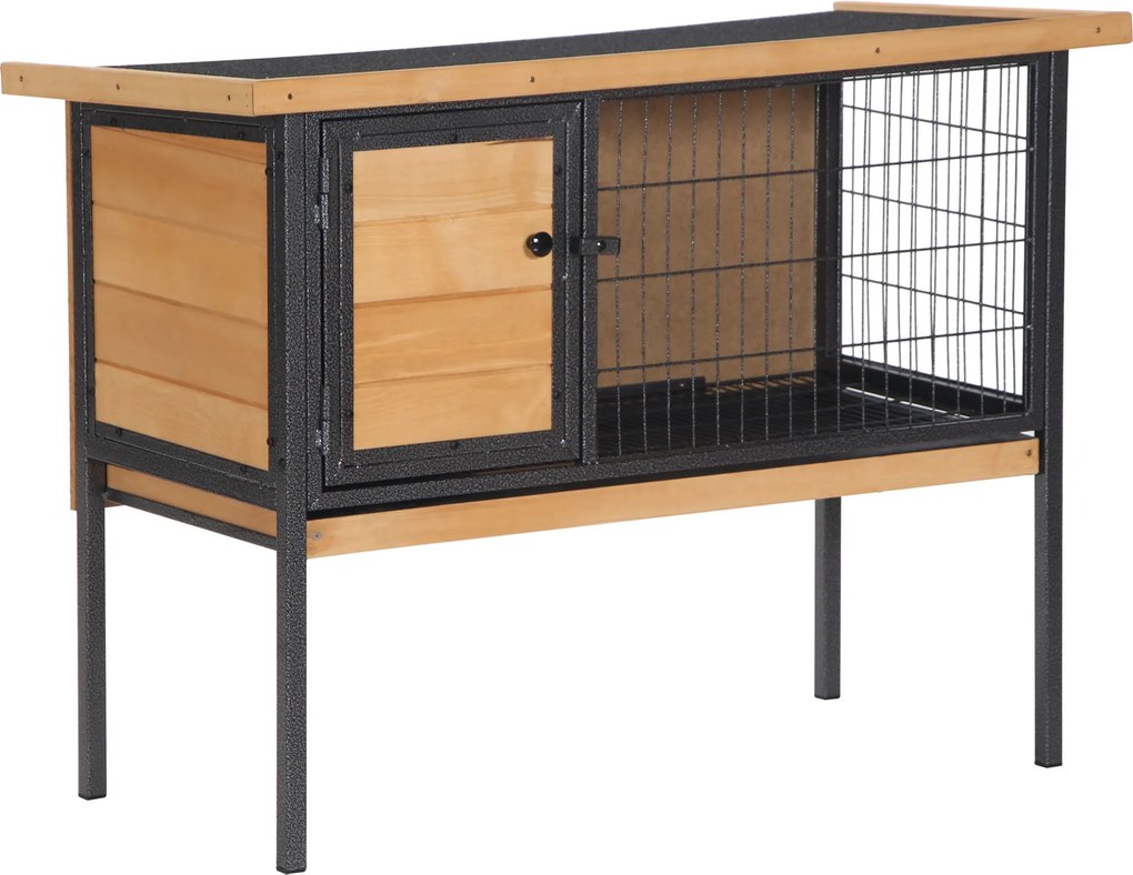 Gaiola de madeira para coelhos com pés 91,5 x 45 x 70 cm, gaiola para roedores e porquinhos-da-índia com teto amovível cor natural, preto