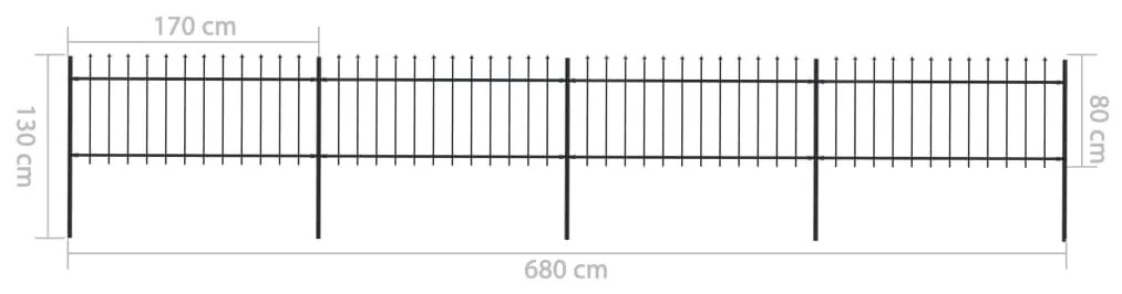 Cerca jardim com topo em lanças 6,8x0,8 m aço preto