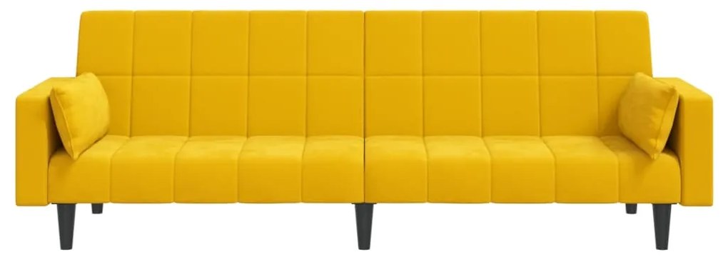 Sofá-cama 2 lugares com duas almofadas veludo amarelo