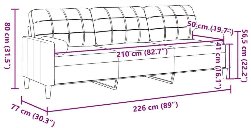 Sofá 3 lug. c/ almofadas decorativas 210 cm veludo verde-escuro