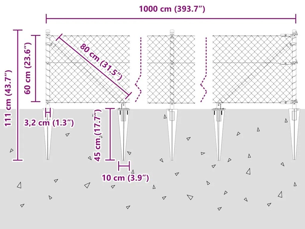 Conjunto de Postes de Cerca Prateado 0.6 x 10 m Aço galvanizado