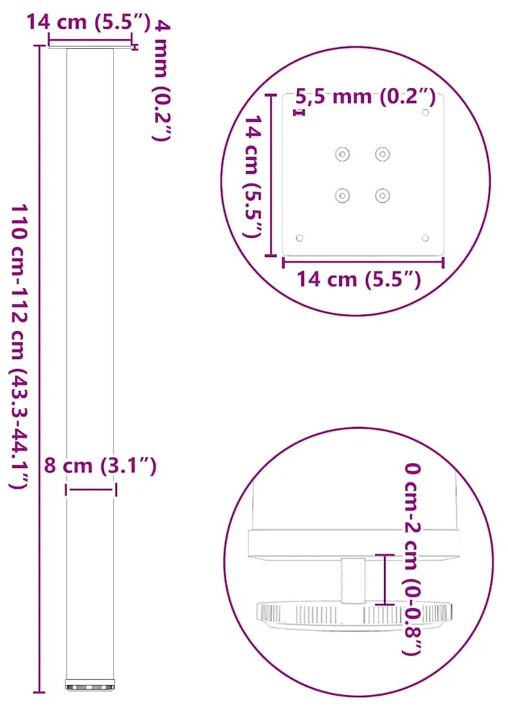 Pés para mesa de bar 4 peças aço natural 110-112 cm aço