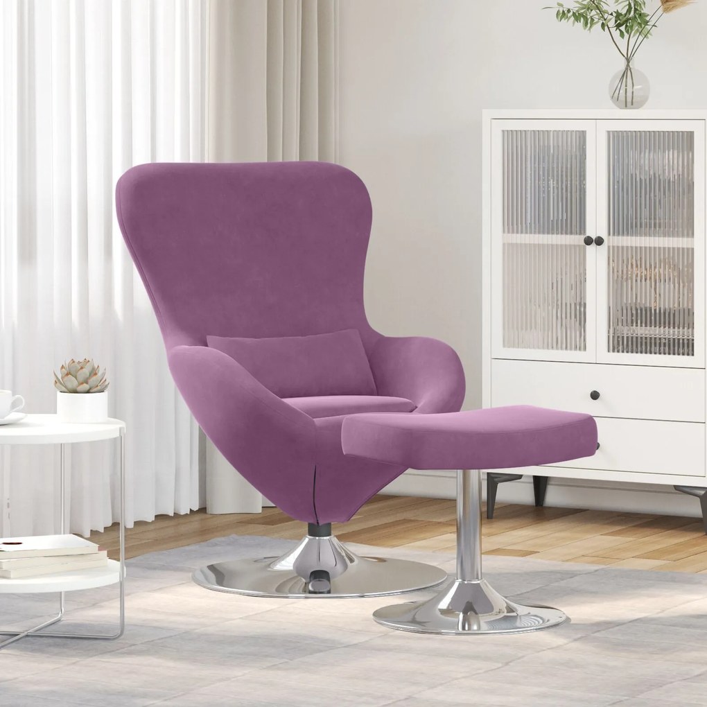 Poltrona Egg vidaXL com Puff em Veludo Roxo