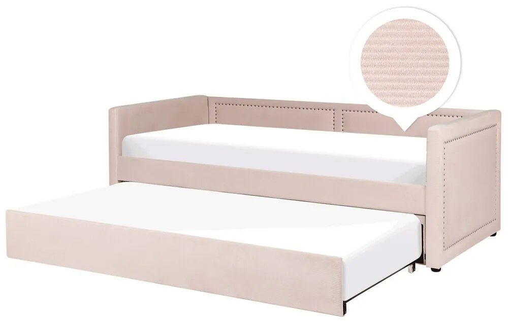 Cama dupla em bombazine rosa salmão 90 x 200 cm MIMIZAN Beliani