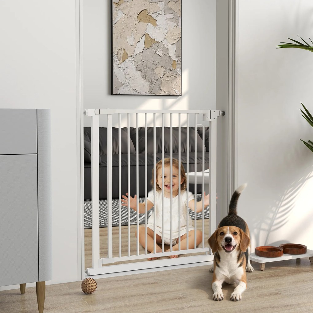Barreira de segurança para cães e bebés, de 76 a 80 cm, com extensão e fixação por pressão, sem necessidade de perfuração, de 76 a 80 cm, branca
