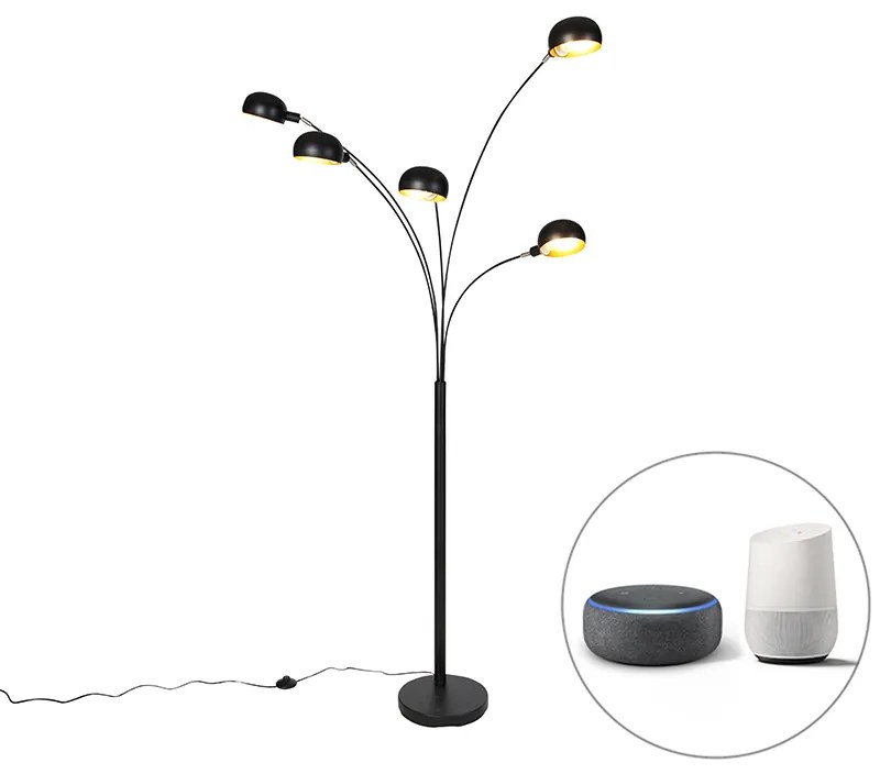 LED Candeeiro de pé inteligente preto 5 luzes incl. Wifi B35 - Sixties Design