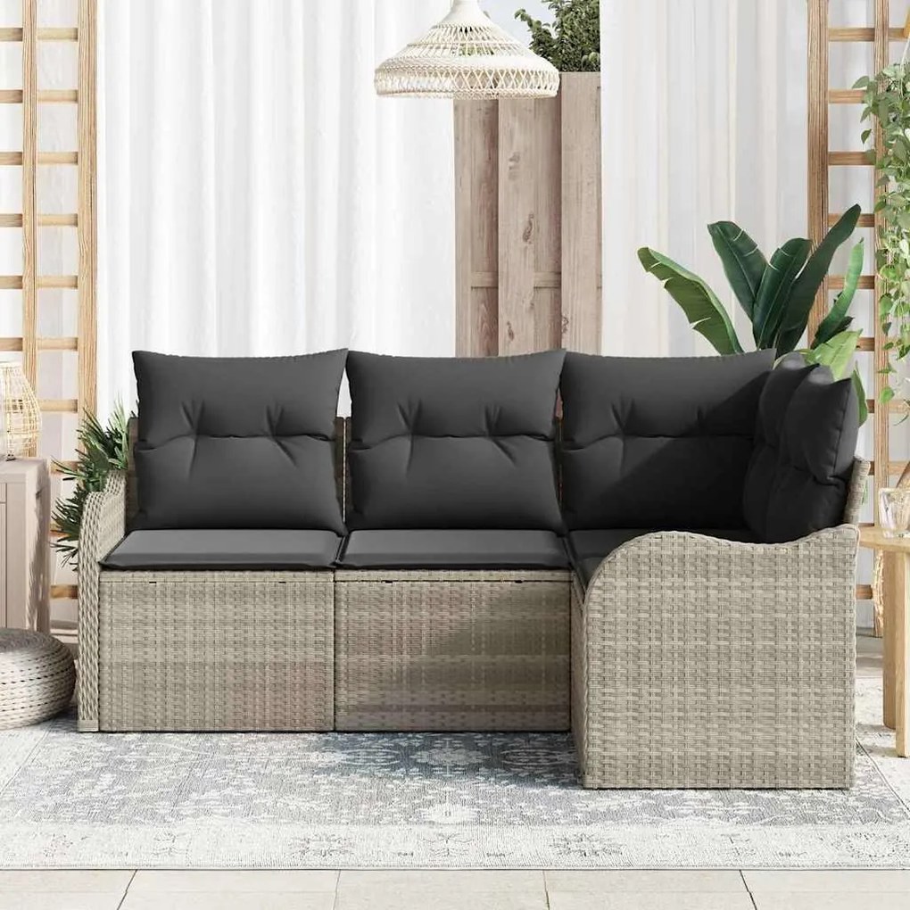 Conjunto de sofá para jardim com 4 peças e almofadas cinza claro em ra
