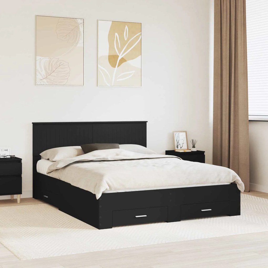 vidaXL Estrutura da Cama Preto e Prata 150 x 200 cm Madeira processada