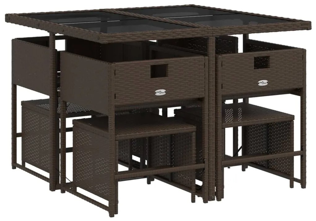 9 pcs conjunto jantar p/ jardim c/ almofadões vime PE castanho