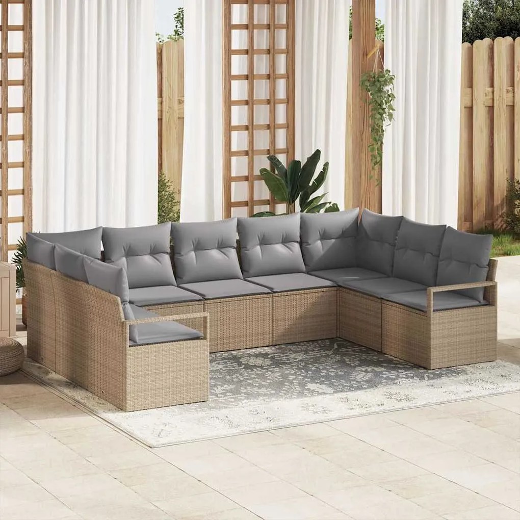 vidaXL Conjunto de Sofá de Jardim 9 Peças com Almofadas Bege