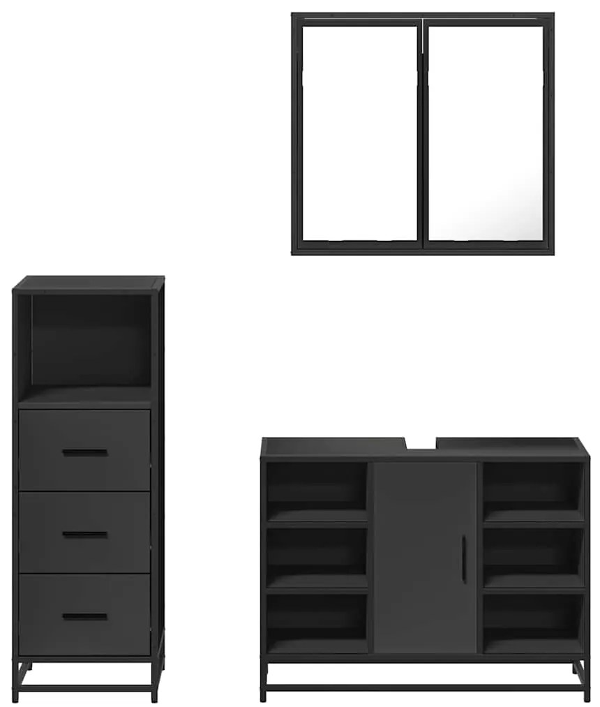 3 pcs conjunto móveis casa de banho derivados de madeira preto