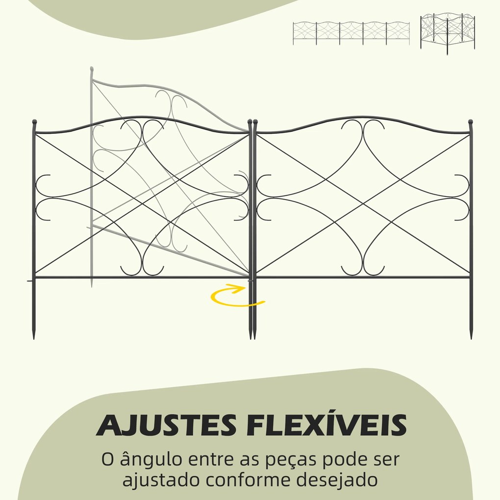 Cercas Decorativas para Jardim com 5 Painéis Cerca de Privacidade de Metal com Estacas 305x62 cm  Preto