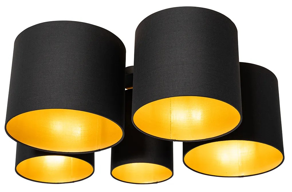 Candeeiro de teto preto com interior dourado 5 luzes - Multidrum Moderno