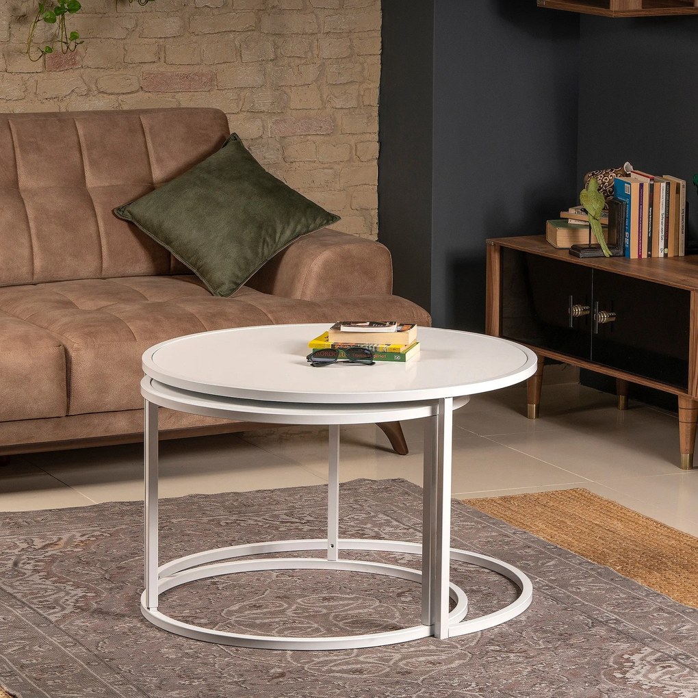 Conjunto de Mesas de Apoio Tambur – Branco – 66/80 cm