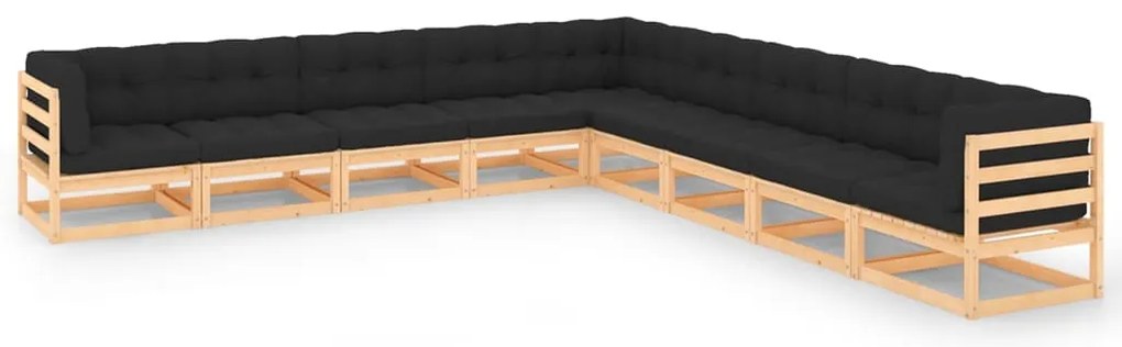 9 pcs conj. lounge jardim c/ almofadões antracite pinho maciço
