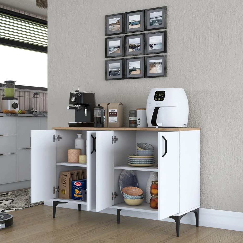 Armário Multiusos JE162 – Branco e Nogal – 120x78,6x40 cm