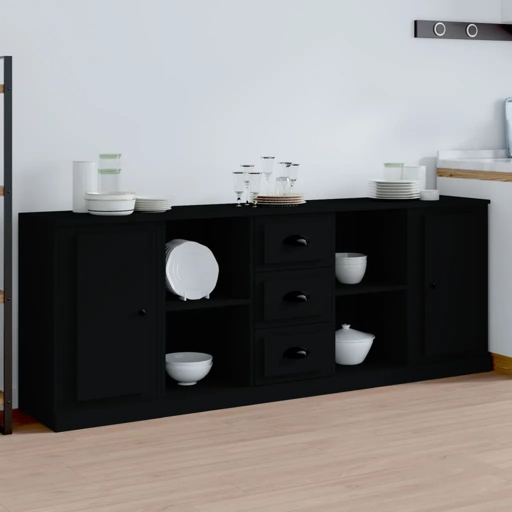 vidaXL Aparadores 3 pcs derivados de madeira preto