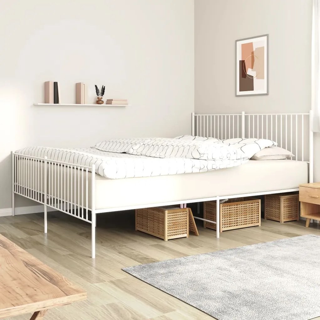 vidaXL Estrutura de cama com cabeceira e pés 193x203 cm metal branco