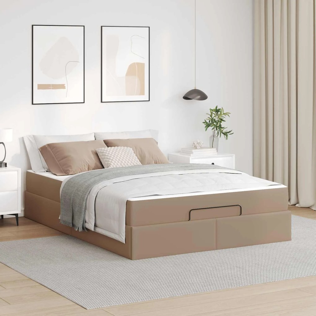 vidaXL Estrutura de cama com colchão com colchão 2 pcs Bronzeado PVC