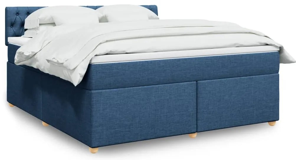 vidaXL Cama com molas/colchão 180x200 cm tecido azul