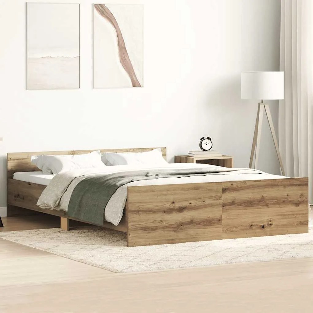 Estrutura de cama sem colchão 140x190 cm carvalho artesanal